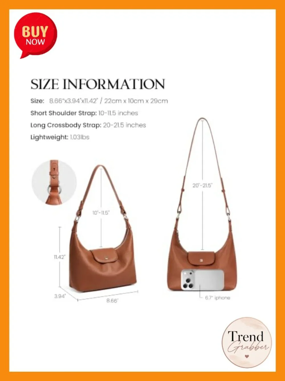 Genuine Pebbled Leather Small Hobo Shoulder Crossbody Bag